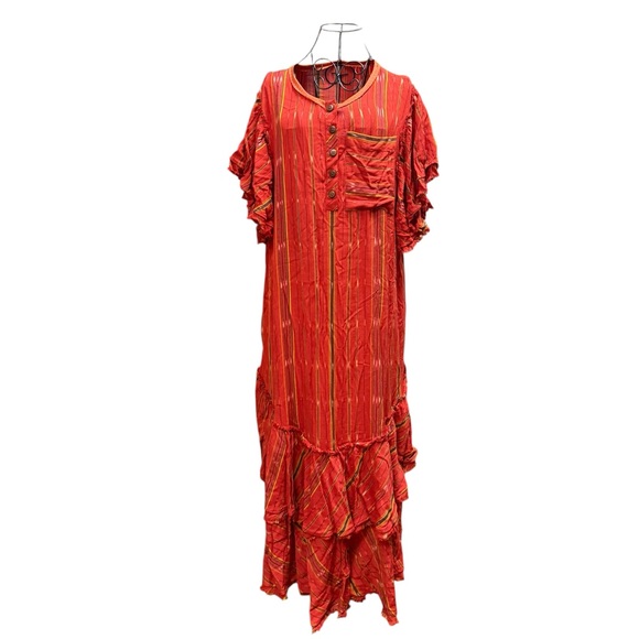 Free People Dresses & Skirts - NWT Free People Red Orange Striped Tiered Ruffle Maxi Dress